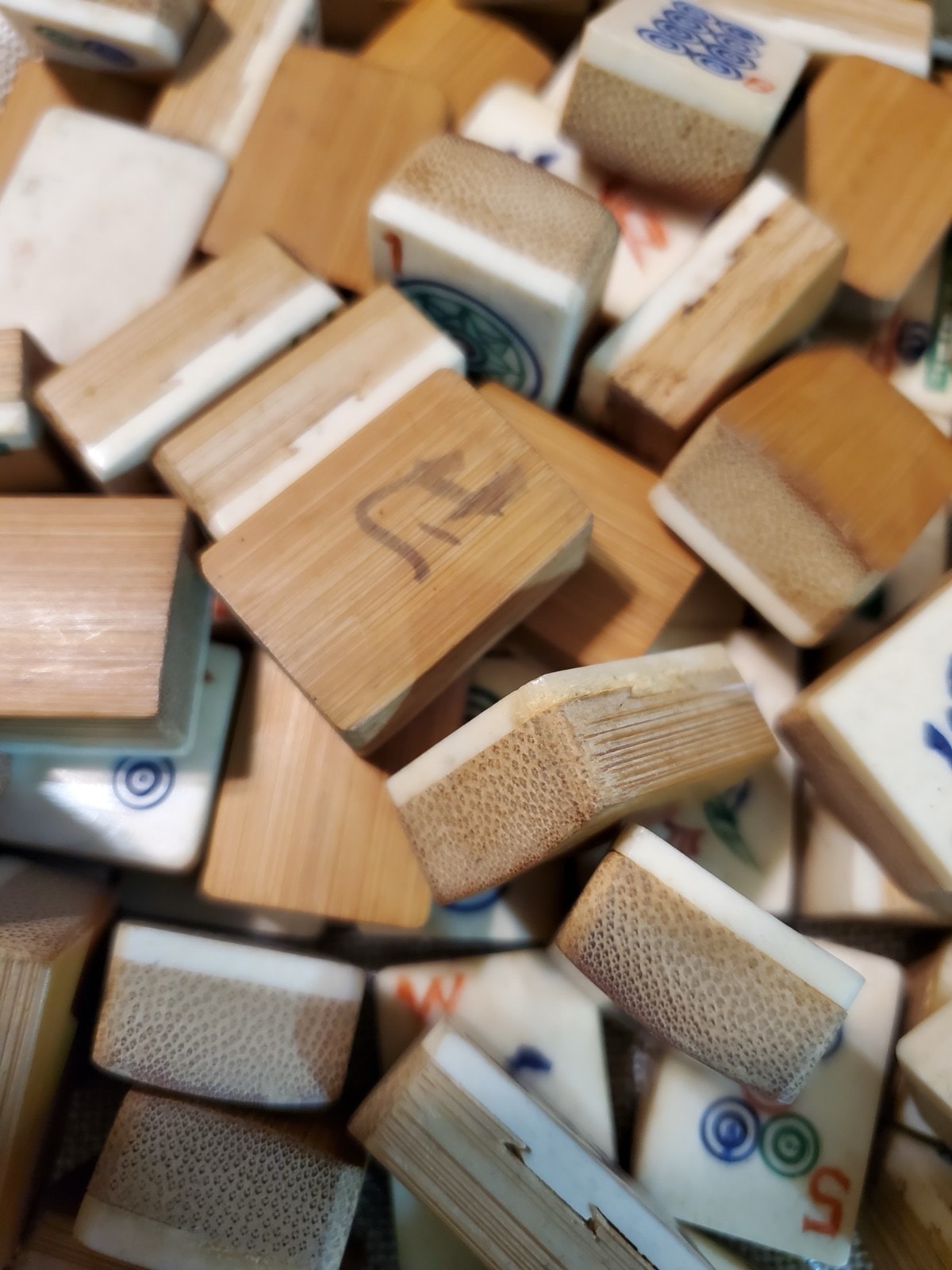 Vintage bone and bamboo mahjong tiles